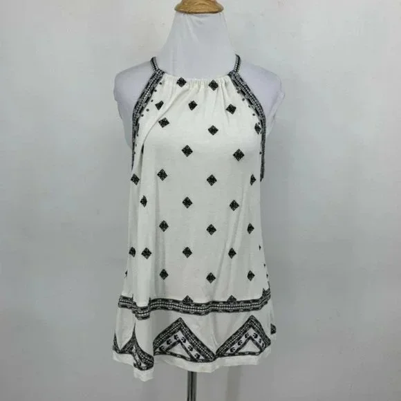 Anthropologie Embroidered Halter Tank Womens Size S Pullover Styling Black White - Picture 4 of 10